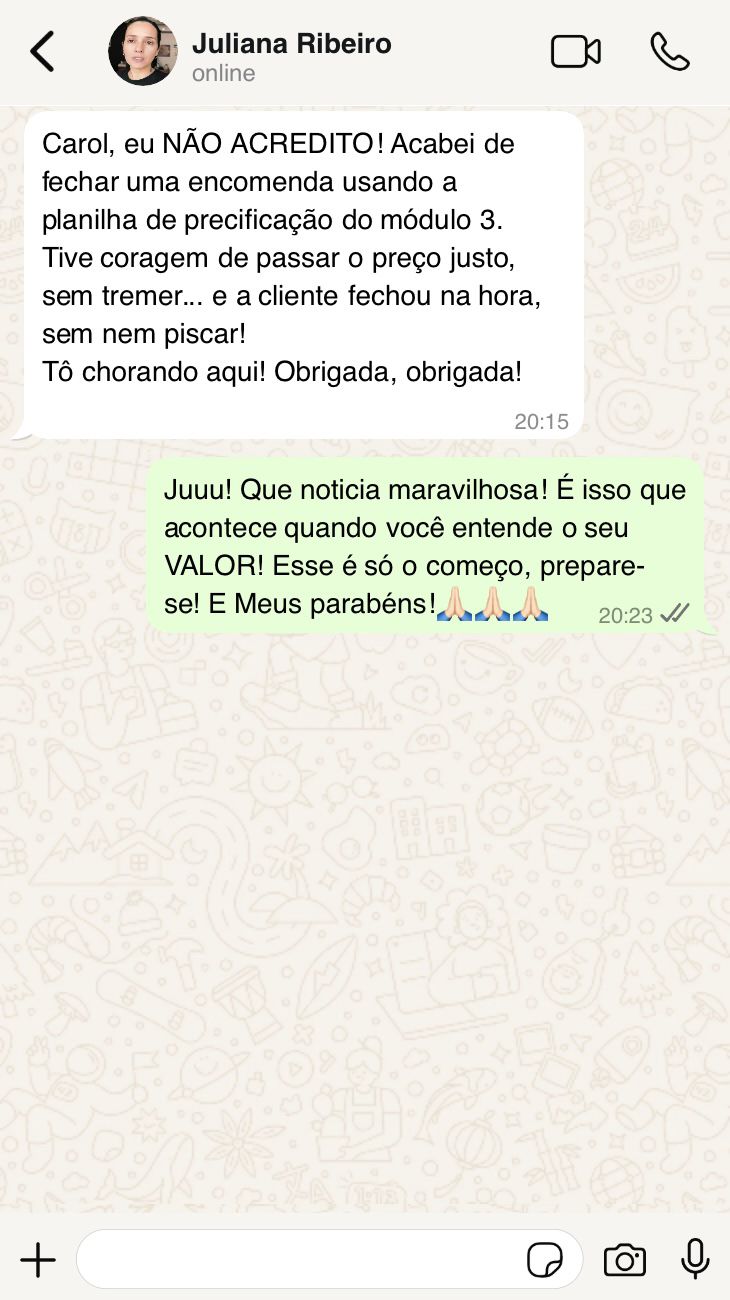 Print de depoimento de aluna no WhatsApp 1
