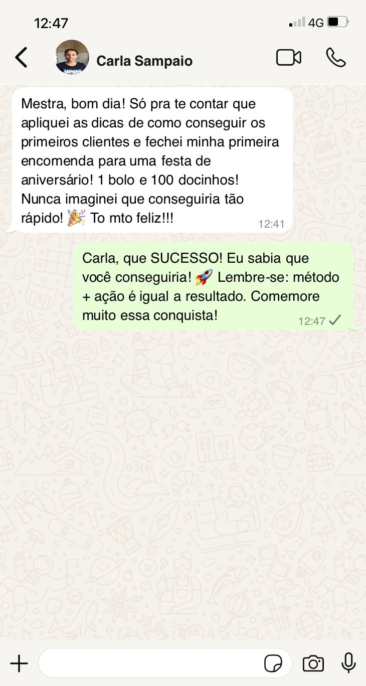 Print de depoimento de aluna no WhatsApp 2