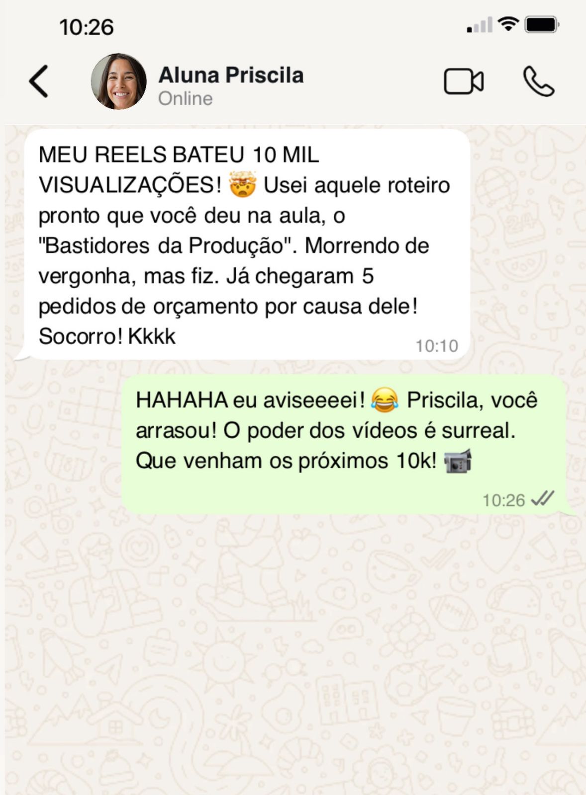 Print de depoimento de aluna no WhatsApp 6