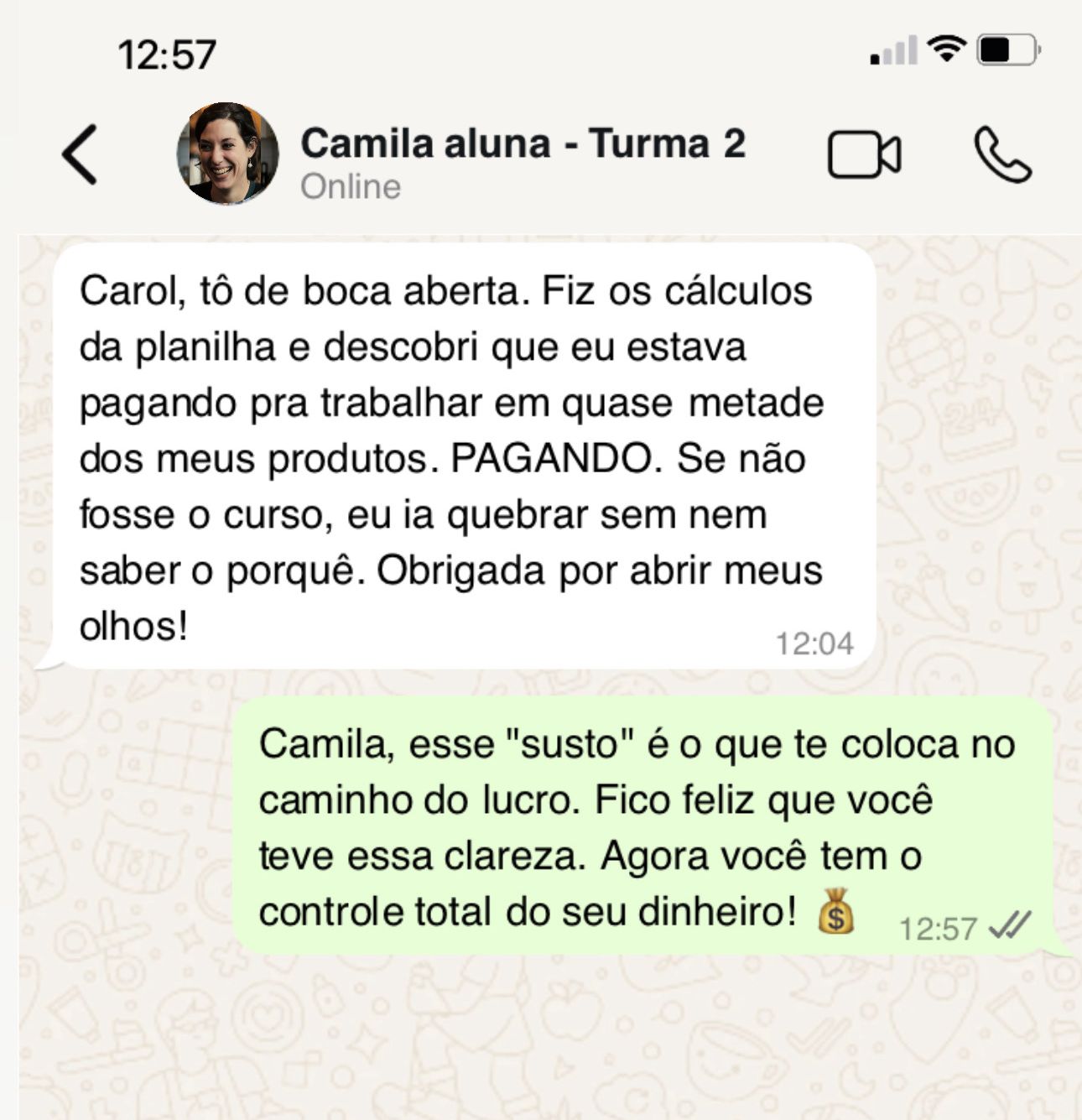 Print de depoimento de aluna no WhatsApp 7
