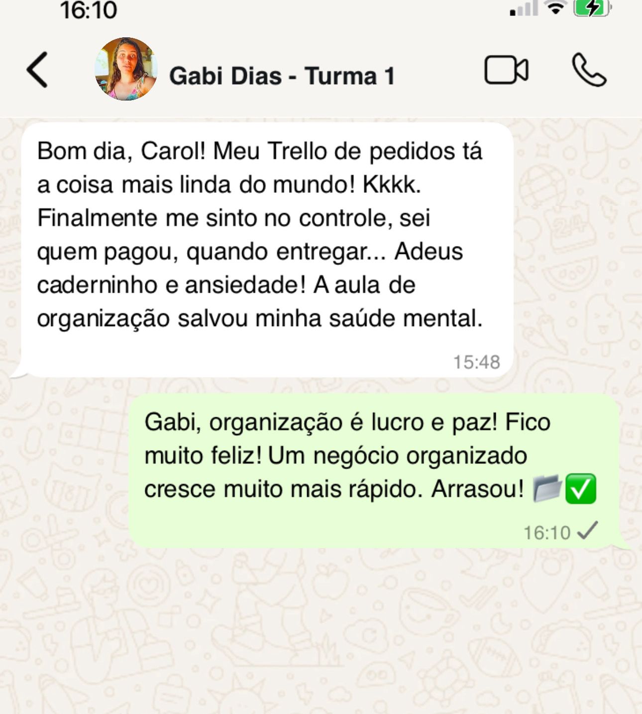 Print de depoimento de aluna no WhatsApp 9